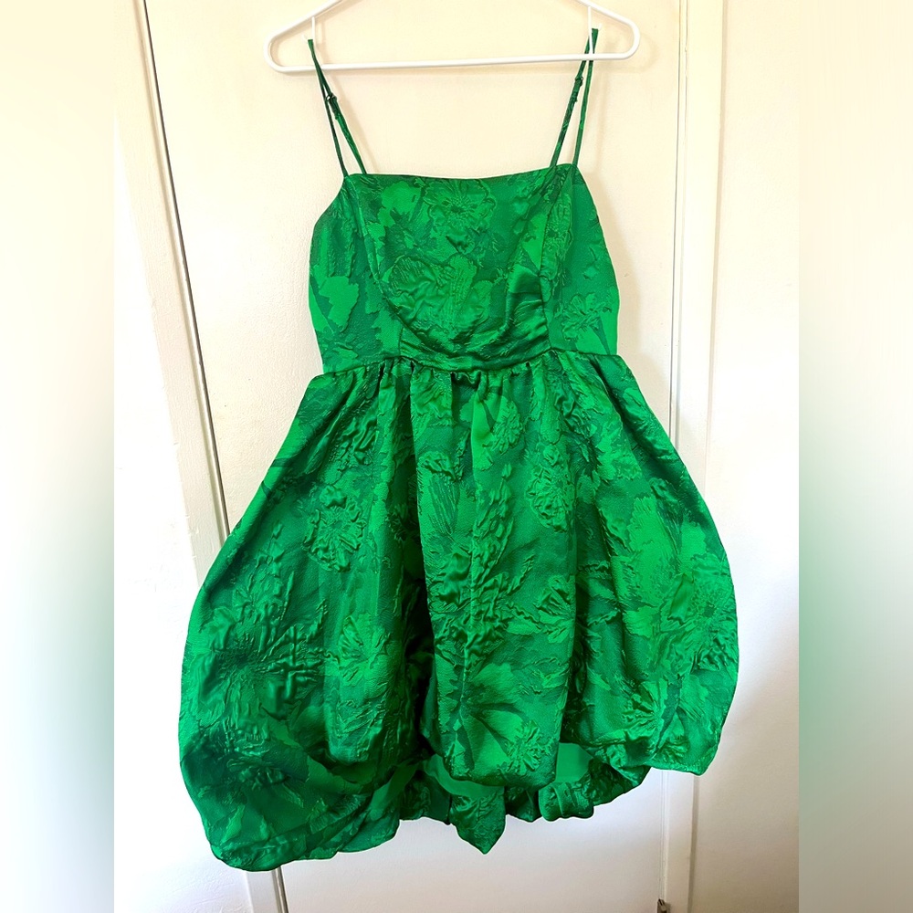 Anthropologie green jacquard hi-lo bubble dress - Picture 3 of 10